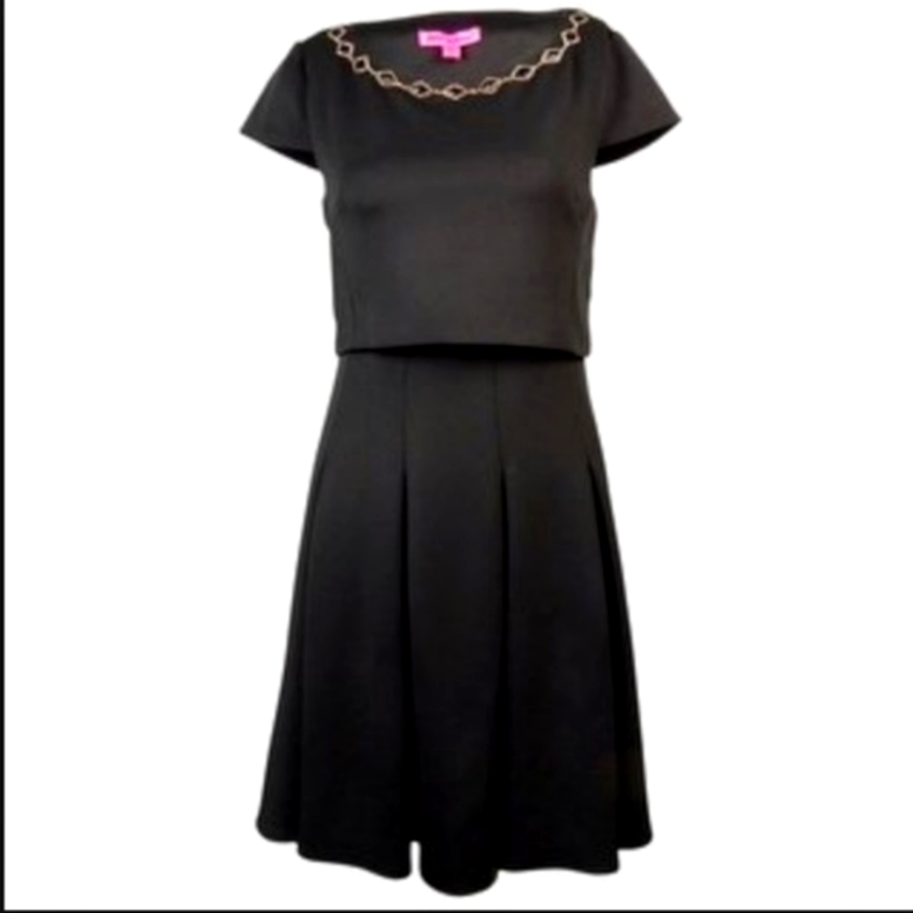Betsey Johnson Black Dress w/Gem Triangle Collar